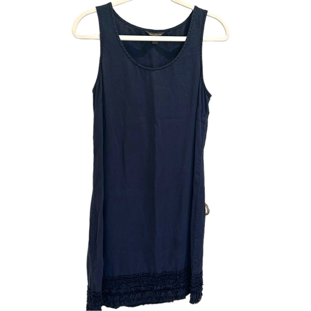 TOMMY BAHAMA BLUE LINEN RUFFLE BOTTOM DRESS